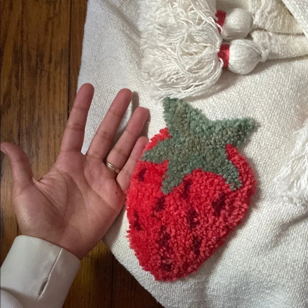 Rachel Zoe Strawberry Throw Blanket - Cream with Red & Green